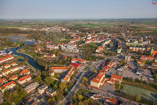 Wegorzewo, panorama na centrum miasta. EU, Pl, Warm-Maz. Lotnicze.